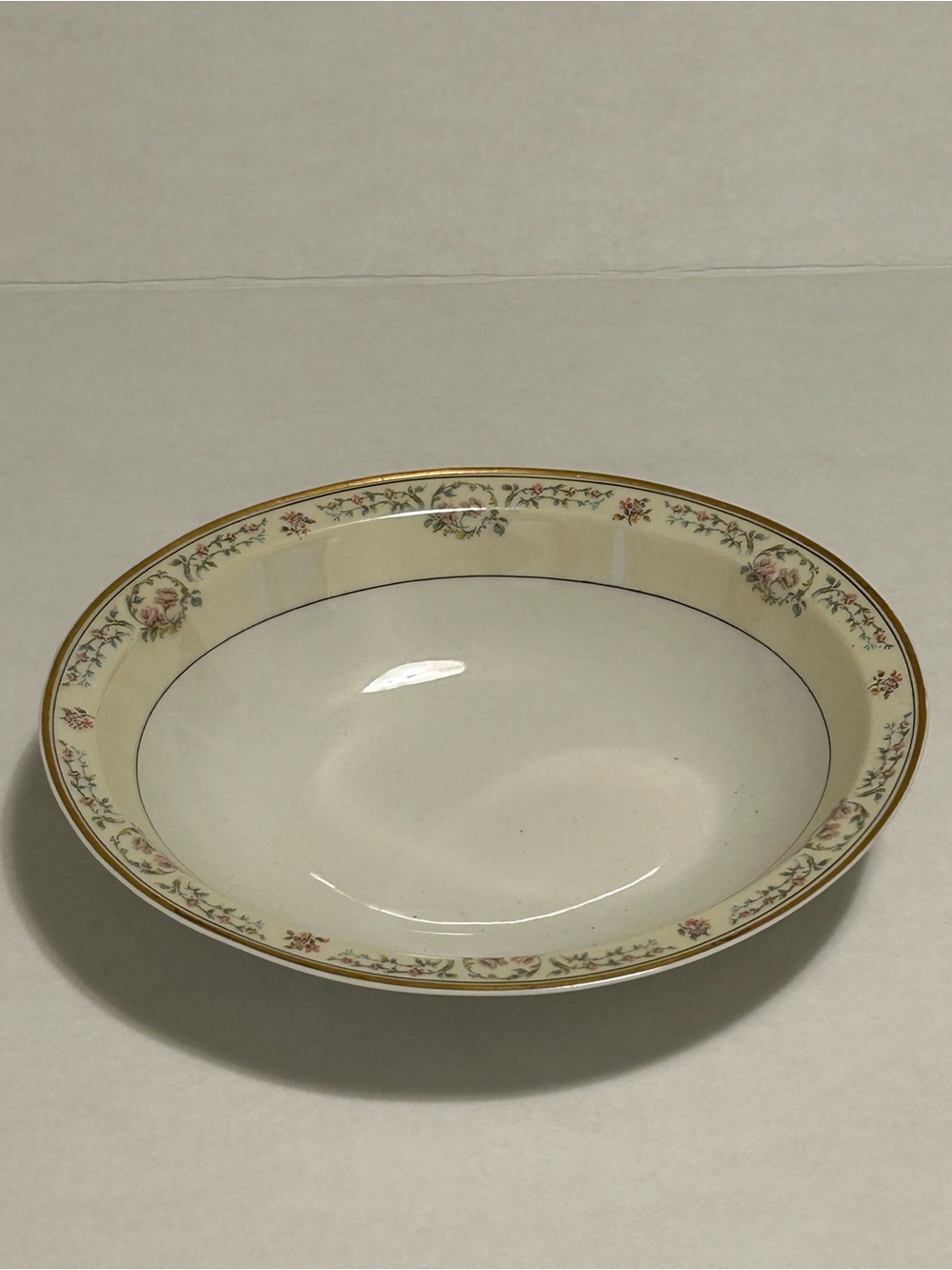 Haviland Ivory Dinner Bowl with Pink Rose and Gold Trim “Antoinette” Pattern
